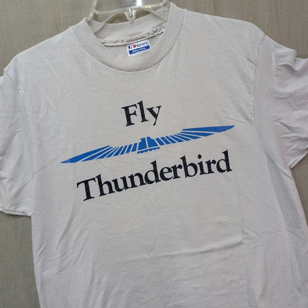 Vintage Hanes Fifty-Fifty Fly Thunderbird T-Shirt Gray Made in USA Large 42-44